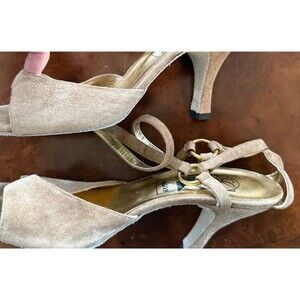 ELEGANCE Suede Dance Shoe Soft Beige Gray Fawn Size 8.5 Ballroom Latin